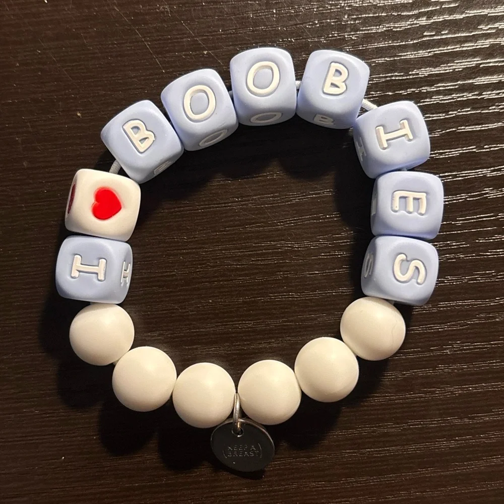 I Heart Boobies (Keep a Breast) Charm Block Bracelet
